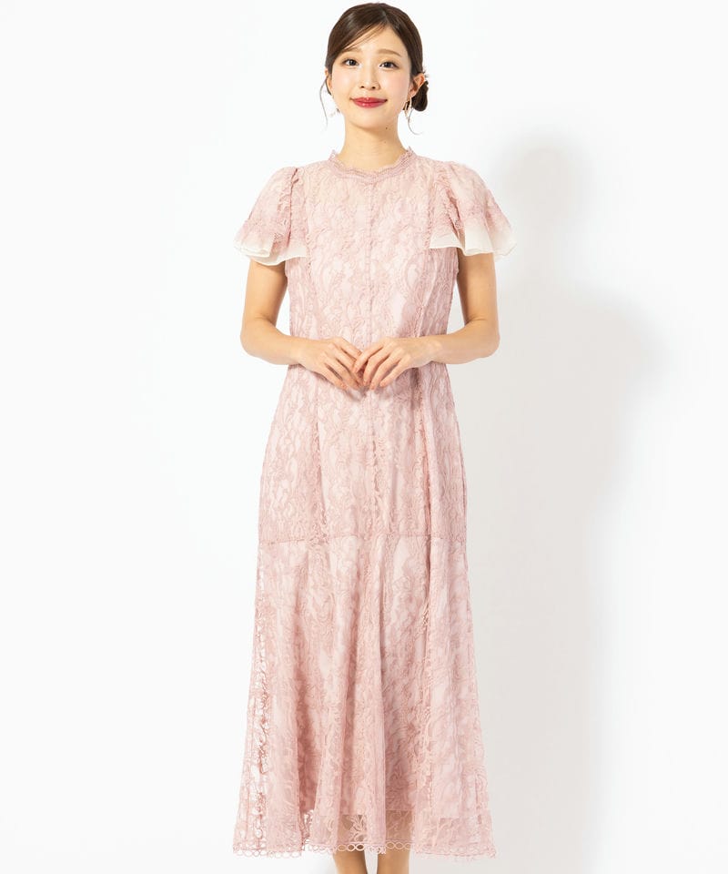 SNIDEL スナイデル パフレースドレス ピンク系 | 結婚式パーティーの