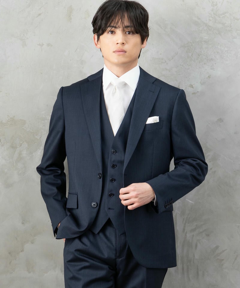 ONLY オンリー CANONICO・Super110s 3ピースフォーマルスーツ ネイビー