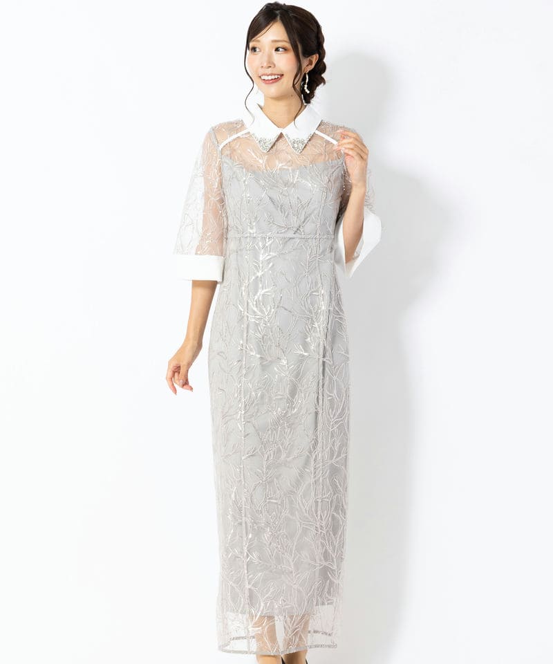 LEJA スパンコール2wayドレス グレー Leja レジャ シアースパンコールビジューカラーIラインドレス グレー系