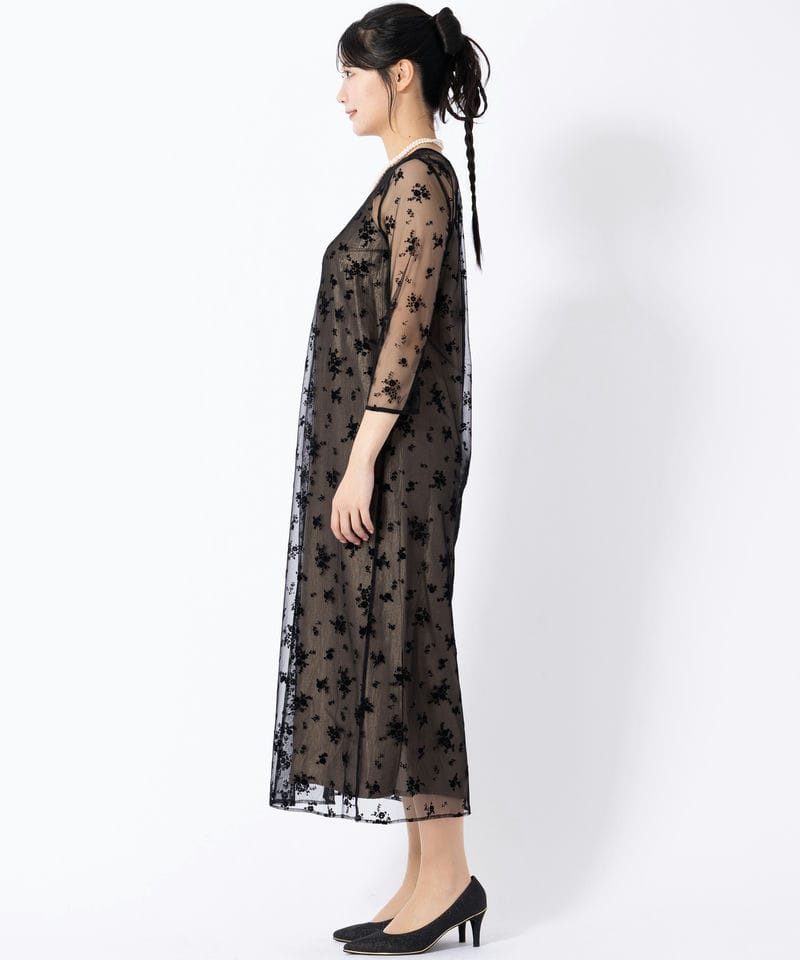 kaene カエン フロッキーサテン2wayドレス ブラック系 | 結婚式