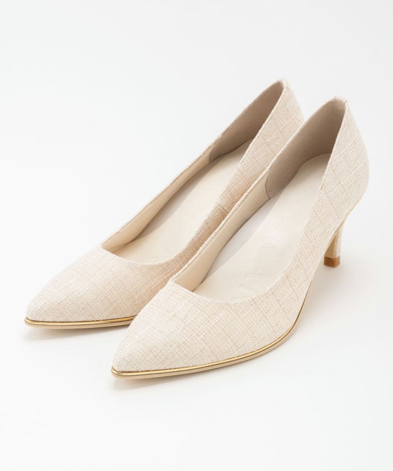 ESPERANZA エスペランサ 7.5cmヒールツイードパンプス ホワイト系 
