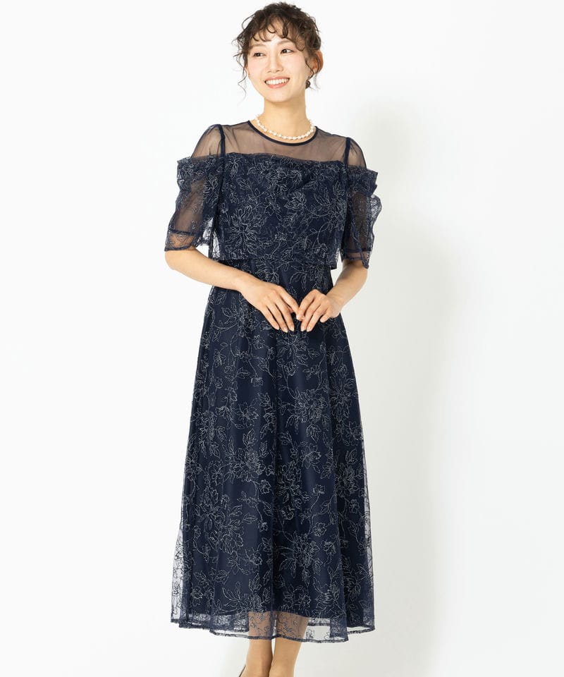 ネイビー刺繍ドレス Select Shop ドレープラメ刺繍ドレス ネイビー系 | 結婚式パーティーの