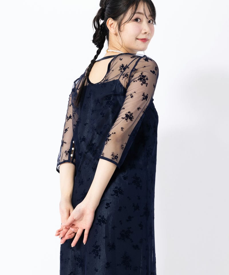 kaene カエン フロッキーサテン2wayドレス ネイビー系 | 結婚式