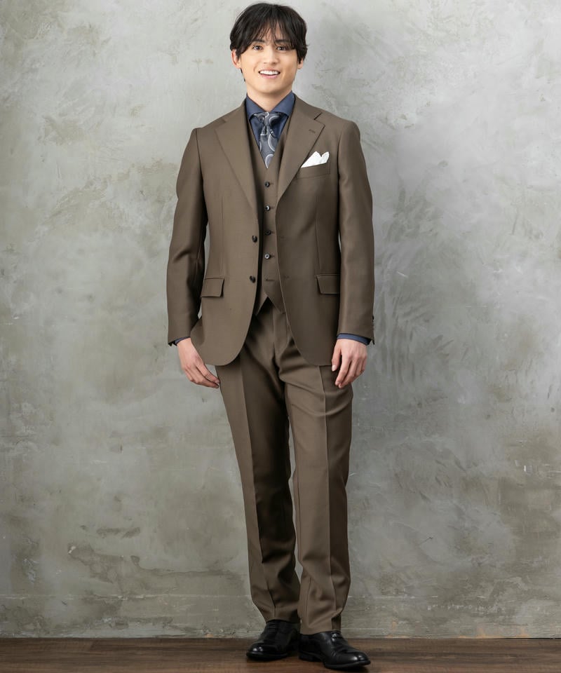 SUIT SQUARE スーツスクエア 尾州・段返り3つボタンスリーピーススーツ