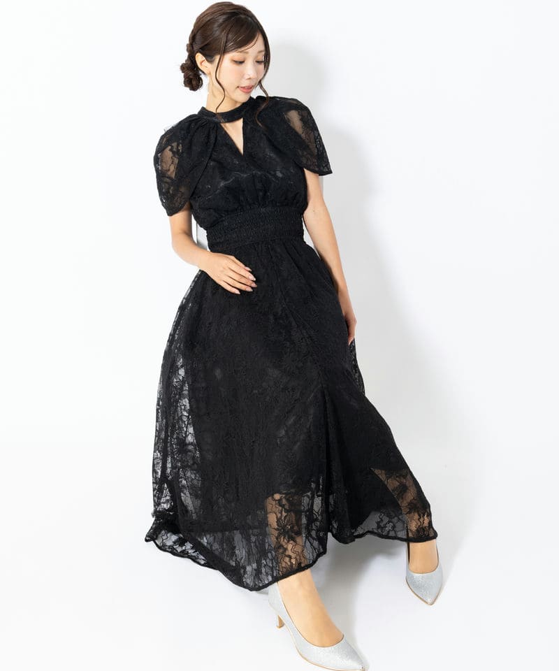 SNIDEL スナイデル ケープデザインレースドレス ブラック系 | 結婚式