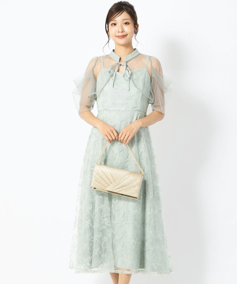SNIDEL スナイデル デザインスリーブレースドレス ブルー系 | 結婚式