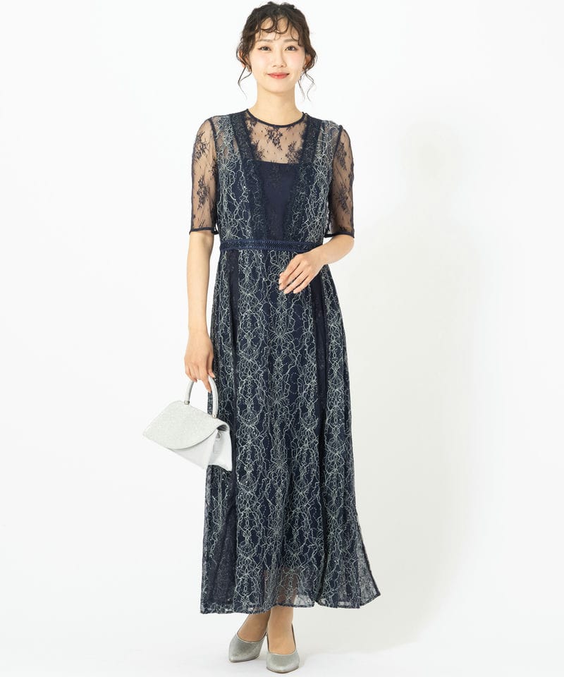 FRAY I.D コンビネーションレースナロードレス ネイビー サイズ0 FRAY I.D フレイアイディー コンビネーションレースナロードレス