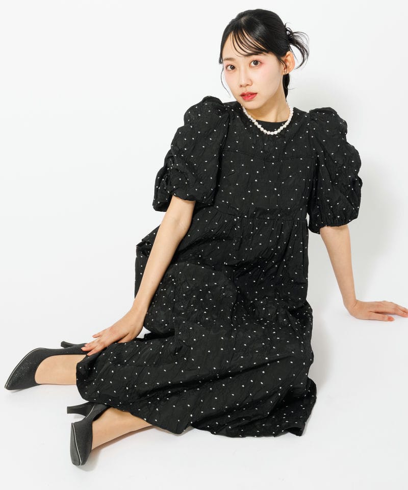 ANDRESD アンドレスド バブルスリーブジャガードドレス ブラック系