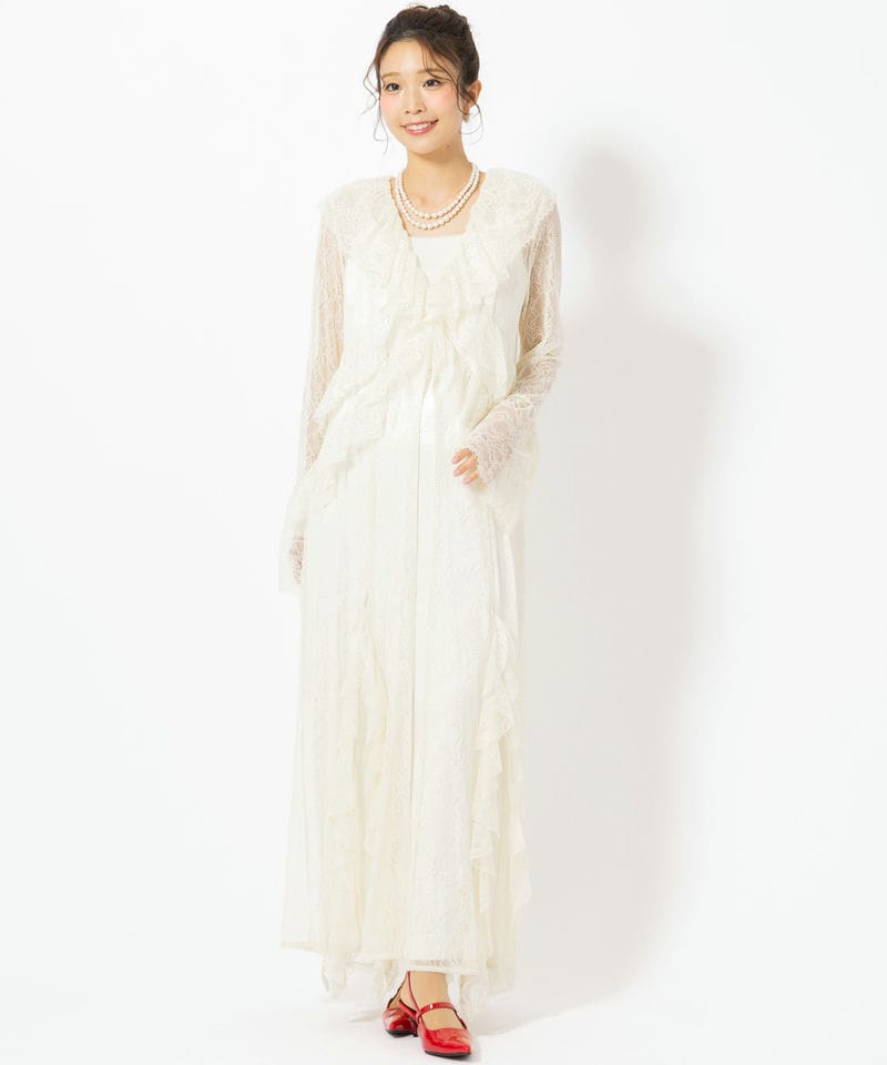 ANDRESD アンドレスド ラッフルレースガウンレイヤードドレス イエロー