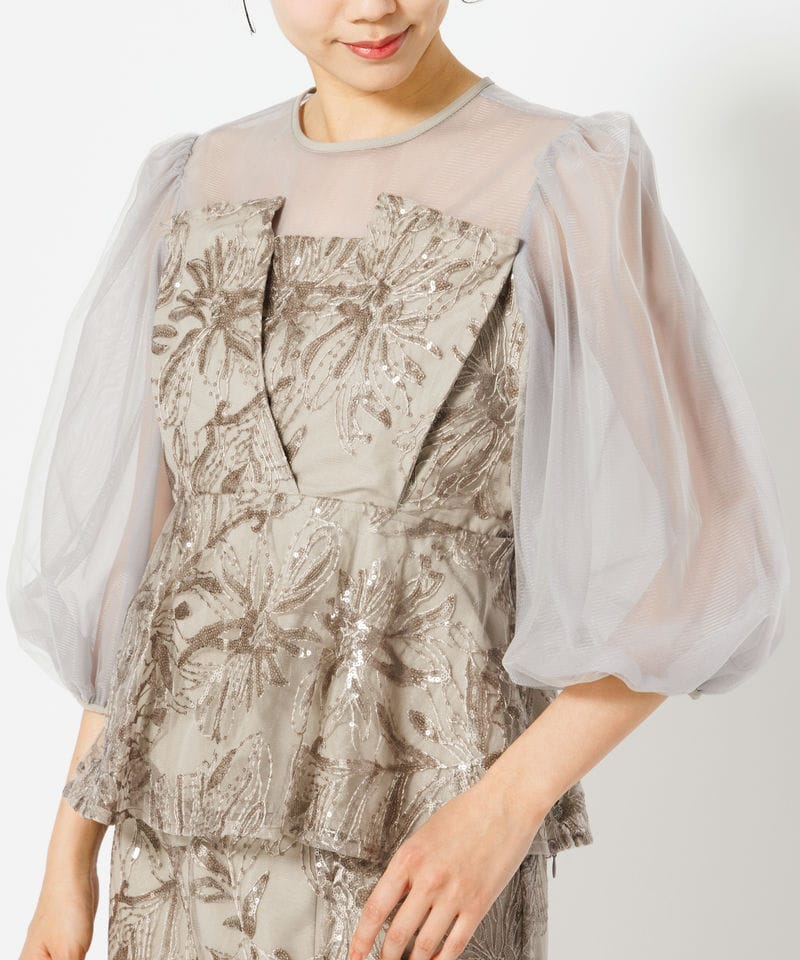 Lejaパフスリーブシアーグリッタードレス LEJA Dress Styling