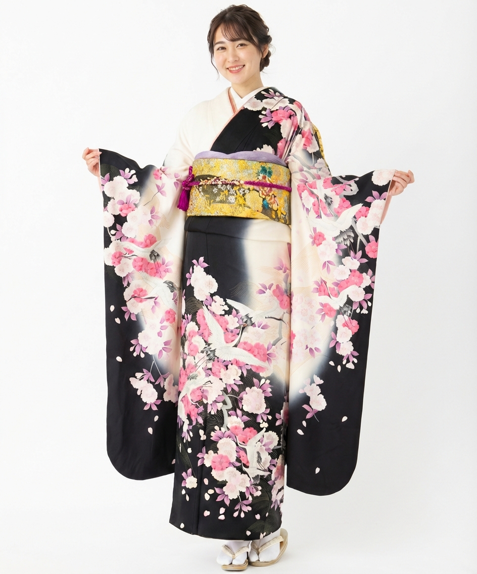 Select Shop 【振袖】鶴桜 ブラック系 x ホワイト系 | 結婚式