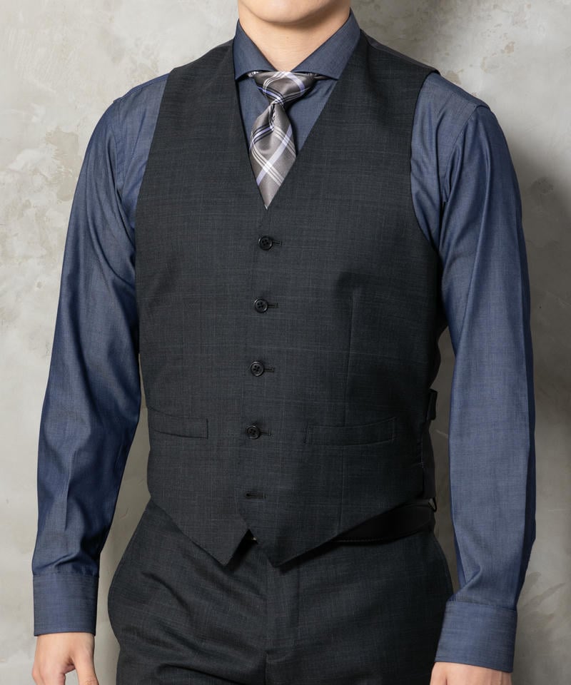 SUIT SQUARE シャドーオーバーチェック・スリーピーススーツ グレー系