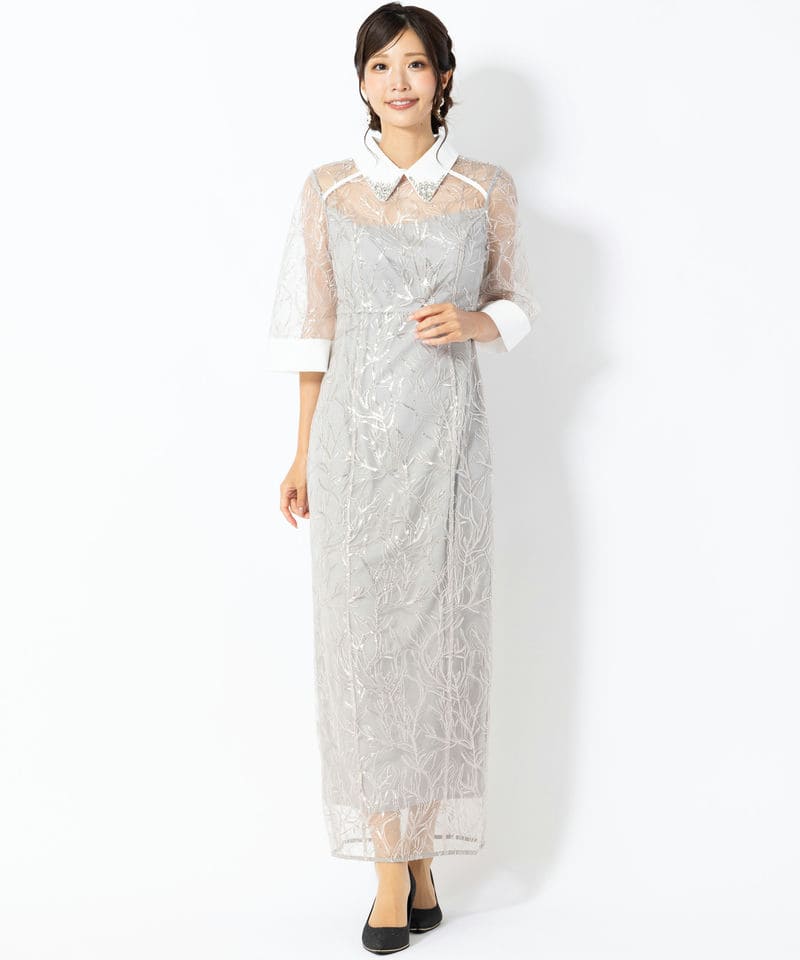 Leja レジャ シアースパンコールビジューカラーIラインドレス グレー系