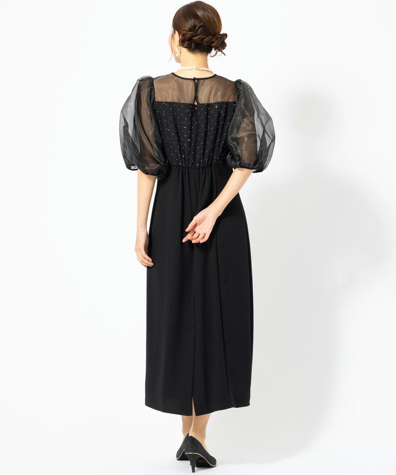 Select Shop リボンデザインドットラインストーンドレス ブラック系 