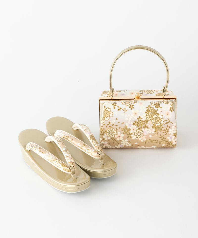 Select Shop 【バッグ・草履セット】桜華紋 ホワイト系 x ゴールド系